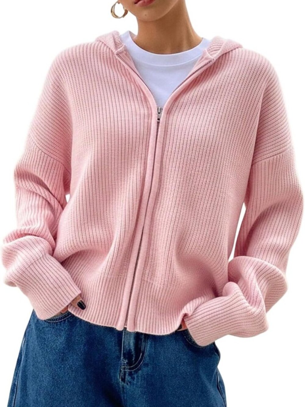 Cozy Hooded Zip-Up Cardigan for Women | Knit Sweater Jacket - Perfect Layering